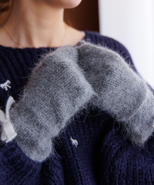 flower（フラワー）の「フラッフリボングローブ（手袋・レディース・グレー/ホワイト・FREE）」の4枚目の写真