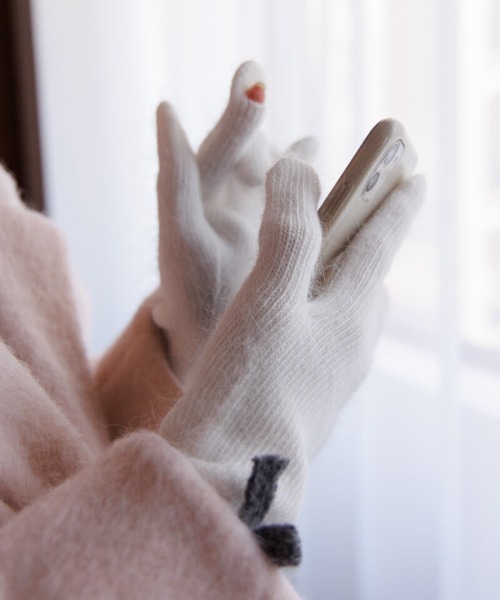 flower（フラワー）の「フラッフリボングローブ（手袋・レディース・グレー/ホワイト・FREE）」の6枚目の写真