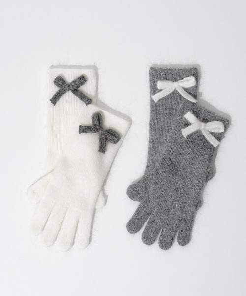 flower（フラワー）の「フラッフリボングローブ（手袋・レディース・グレー/ホワイト・FREE）」の8枚目の写真