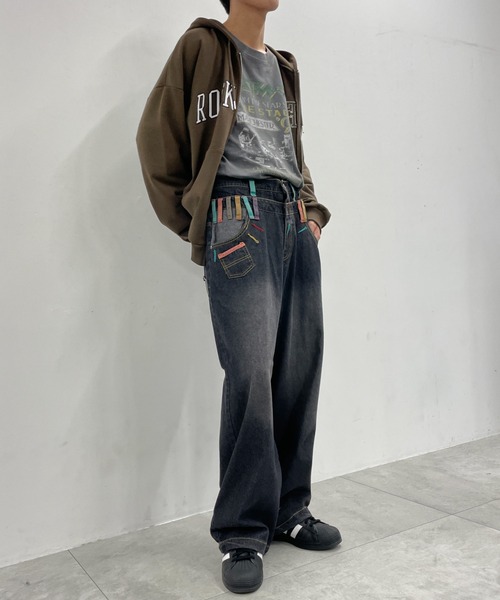 WEGO(ウィゴー)の「WEGO/ダブルウエストバギーデニムパンツ(デニムパンツ・メンズ・ブラック系3・LARGE)」の2枚目の写真