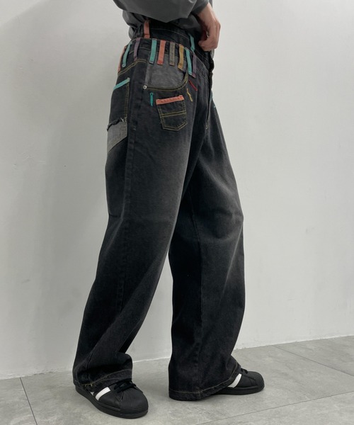 WEGO(ウィゴー)の「WEGO/ダブルウエストバギーデニムパンツ(デニムパンツ・メンズ・ブラック系3・LARGE)」の4枚目の写真