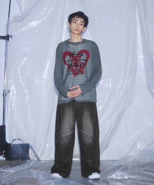 エムエーエムシー MADE EXTREME 半袖シャツ グランジ y2k sk8 セール】25SS 韓国ストリート ハート / メタル文字 グランジロゴ