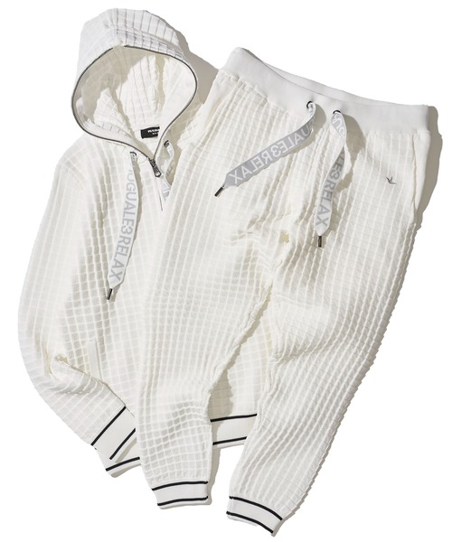 1PIU1UGUALE3  RELAX （ウノピゥウノウグァーレトレ リラックス）の「【1PIU1UGUALE3 RELAX】SQUARE PATTERN KNIT HOODIE / スクエアパターンニットイージーパンツ（その他パンツ・メンズ・ブラック/ホワイト・MEDIUM/LARGE/X-LARGE）」の3枚目の写真