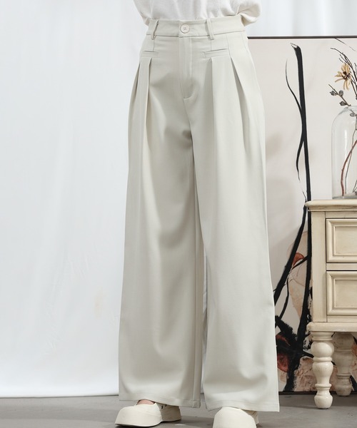 aimoha（アイモハ）の「【Aimoha】 フロントデザイン ワイドレッグパンツ（スラックス・レディース・ブラック/ライトグレー/ベージュ/ミント/ライトパープル・SMALL/MEDIUM/LARGE/X-LARGE）」の3枚目の写真