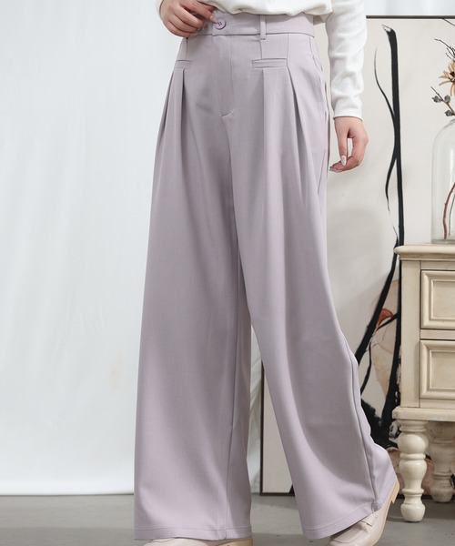 aimoha（アイモハ）の「【Aimoha】 フロントデザイン ワイドレッグパンツ（スラックス・レディース・ブラック/ライトグレー/ベージュ/ミント/ライトパープル・SMALL/MEDIUM/LARGE/X-LARGE）」の5枚目の写真