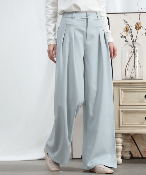 aimoha（アイモハ）の「【Aimoha】 フロントデザイン ワイドレッグパンツ（スラックス・レディース・ブラック/ライトグレー/ベージュ/ミント/ライトパープル・SMALL/MEDIUM/LARGE/X-LARGE）」の4枚目の写真