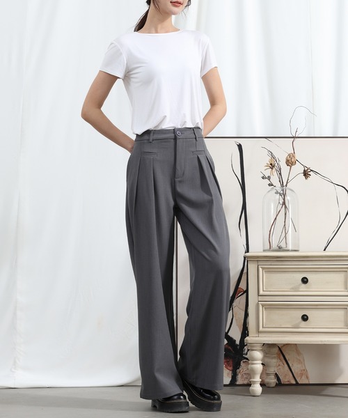 aimoha（アイモハ）の「【Aimoha】 フロントデザイン ワイドレッグパンツ（スラックス・レディース・ブラック/ライトグレー/ベージュ/ミント/ライトパープル・SMALL/MEDIUM/LARGE/X-LARGE）」の13枚目の写真