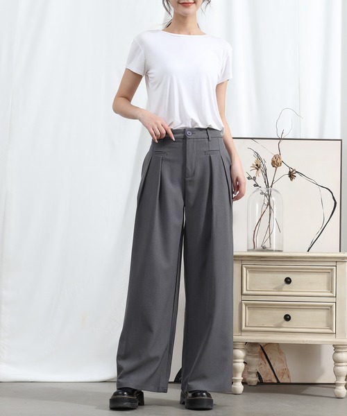 aimoha（アイモハ）の「【Aimoha】 フロントデザイン ワイドレッグパンツ（スラックス・レディース・ブラック/ライトグレー/ベージュ/ミント/ライトパープル・SMALL/MEDIUM/LARGE/X-LARGE）」の14枚目の写真