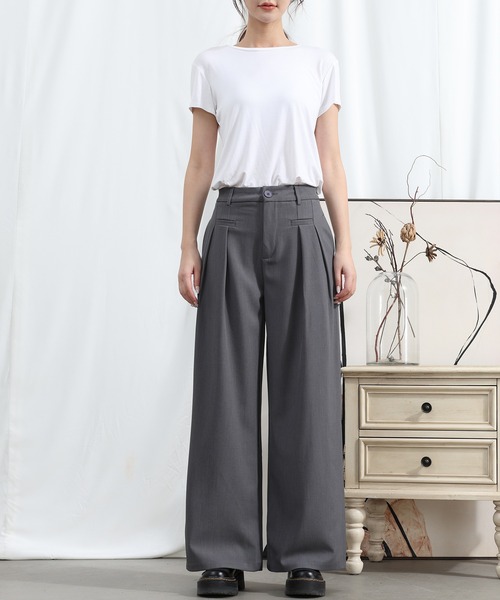 aimoha（アイモハ）の「【Aimoha】 フロントデザイン ワイドレッグパンツ（スラックス・レディース・ブラック/ライトグレー/ベージュ/ミント/ライトパープル・SMALL/MEDIUM/LARGE/X-LARGE）」の15枚目の写真