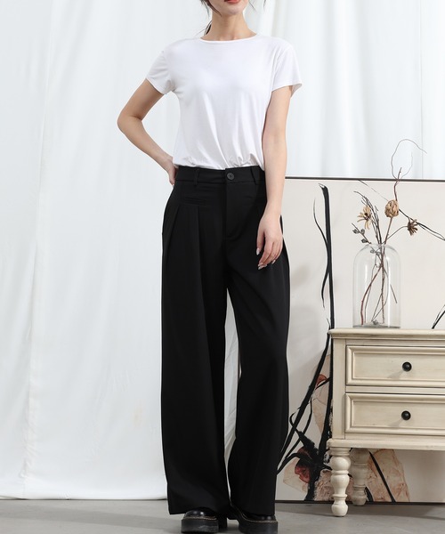 aimoha（アイモハ）の「【Aimoha】 フロントデザイン ワイドレッグパンツ（スラックス・レディース・ブラック/ライトグレー/ベージュ/ミント/ライトパープル・SMALL/MEDIUM/LARGE/X-LARGE）」の6枚目の写真