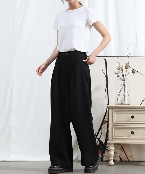 aimoha（アイモハ）の「【Aimoha】 フロントデザイン ワイドレッグパンツ（スラックス・レディース・ブラック/ライトグレー/ベージュ/ミント/ライトパープル・SMALL/MEDIUM/LARGE/X-LARGE）」の7枚目の写真