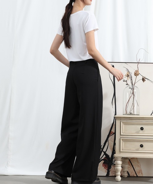 aimoha（アイモハ）の「【Aimoha】 フロントデザイン ワイドレッグパンツ（スラックス・レディース・ブラック/ライトグレー/ベージュ/ミント/ライトパープル・SMALL/MEDIUM/LARGE/X-LARGE）」の8枚目の写真