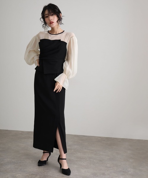 atlo（アトロ）の「袖あり&ミモレ丈 同窓会 ドレープビスチェ お呼ばれ 結婚式 フォーマル オケージョンドレス パーティー ドレス 二次会 成人式 謝恩会 20代 30代（ドレス・レディース・ブラウン系その他/ベージュ系その他/チャコール/オリーブ・S/L/M）」の17枚目の写真