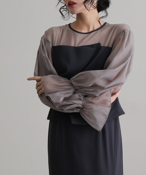 袖あり&ミモレ丈同窓会ドレープビスチェお呼ばれ結婚式フォーマル