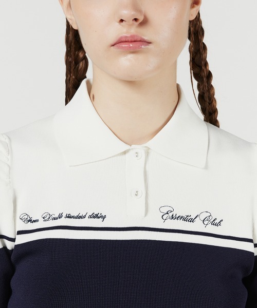 DOUBLE STANDARD CLOTHING(ダブルスタンダードクロージング)の「パフスリーブニットポロ(ポロシャツ・レディース・ブラック/ホワイト×ネイビー・38/36)」の6枚目の写真