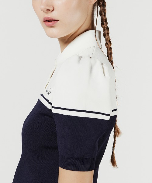 DOUBLE STANDARD CLOTHING(ダブルスタンダードクロージング)の「パフスリーブニットポロ(ポロシャツ・レディース・ブラック/ホワイト×ネイビー・38/36)」の7枚目の写真