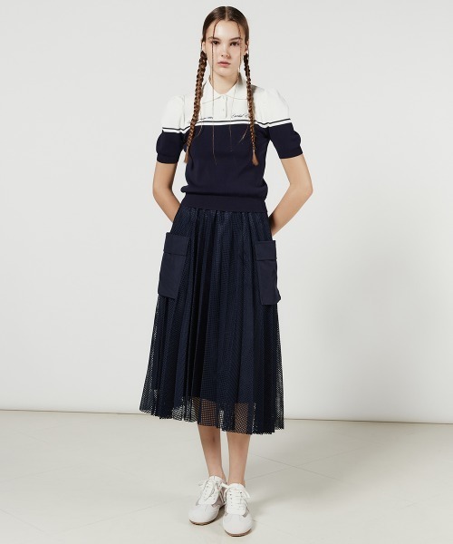 DOUBLE STANDARD CLOTHING(ダブルスタンダードクロージング)の「パフスリーブニットポロ(ポロシャツ・レディース・ブラック/ホワイト×ネイビー・38/36)」の11枚目の写真