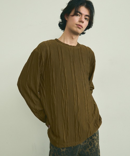 Shoowtime(ショウタイム)の「All over crinkle design long T-shirt / オールオーバークリンクルデザインロングTシャツ(Tシャツ/カットソー・メンズ・ブラウン/ホワイト/ブラック・MEDIUM/LARGE/X-LARGE)」の3枚目の写真