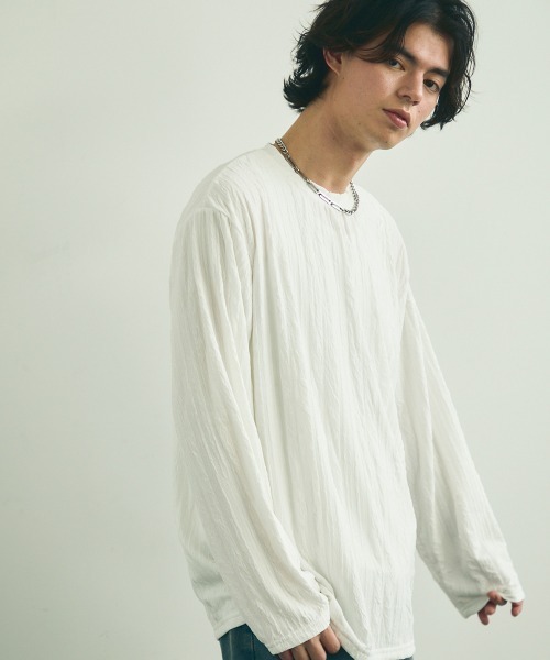 Shoowtime(ショウタイム)の「All over crinkle design long T-shirt / オールオーバークリンクルデザインロングTシャツ(Tシャツ/カットソー・メンズ・ブラウン/ホワイト/ブラック・MEDIUM/LARGE/X-LARGE)」の1枚目の写真