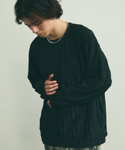 Shoowtime(ショウタイム)の「All over crinkle design long T-shirt / オールオーバークリンクルデザインロングTシャツ(Tシャツ/カットソー・メンズ・ブラウン/ホワイト/ブラック・MEDIUM/LARGE/X-LARGE)」の2枚目の写真