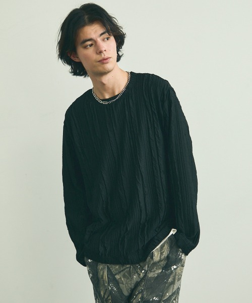 Shoowtime(ショウタイム)の「All over crinkle design long T-shirt / オールオーバークリンクルデザインロングTシャツ(Tシャツ/カットソー・メンズ・ブラウン/ホワイト/ブラック・MEDIUM/LARGE/X-LARGE)」の12枚目の写真