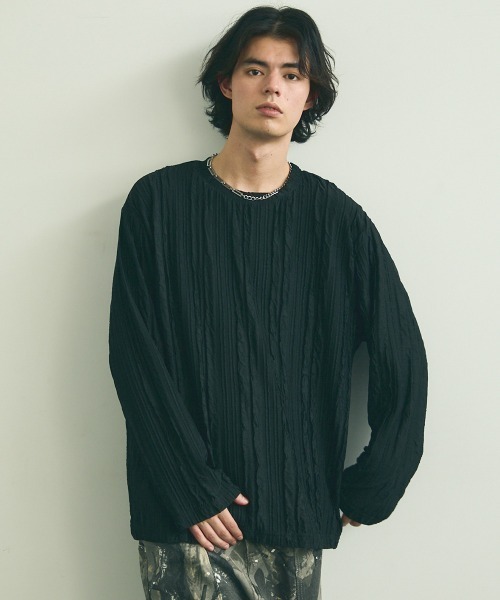 Shoowtime(ショウタイム)の「All over crinkle design long T-shirt / オールオーバークリンクルデザインロングTシャツ(Tシャツ/カットソー・メンズ・ブラウン/ホワイト/ブラック・MEDIUM/LARGE/X-LARGE)」の10枚目の写真