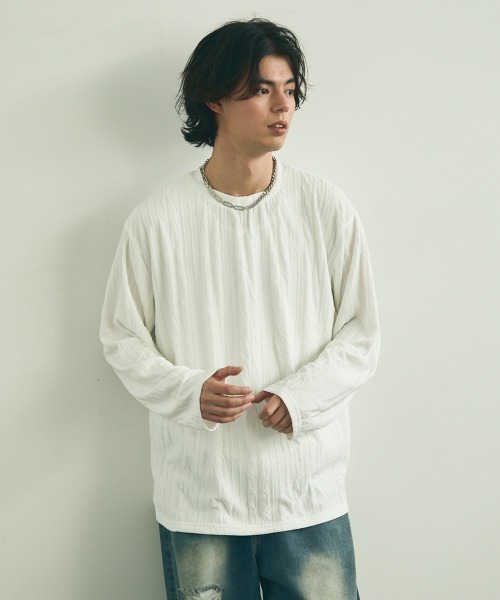 Shoowtime(ショウタイム)の「All over crinkle design long T-shirt / オールオーバークリンクルデザインロングTシャツ(Tシャツ/カットソー・メンズ・ブラウン/ホワイト/ブラック・MEDIUM/LARGE/X-LARGE)」の5枚目の写真
