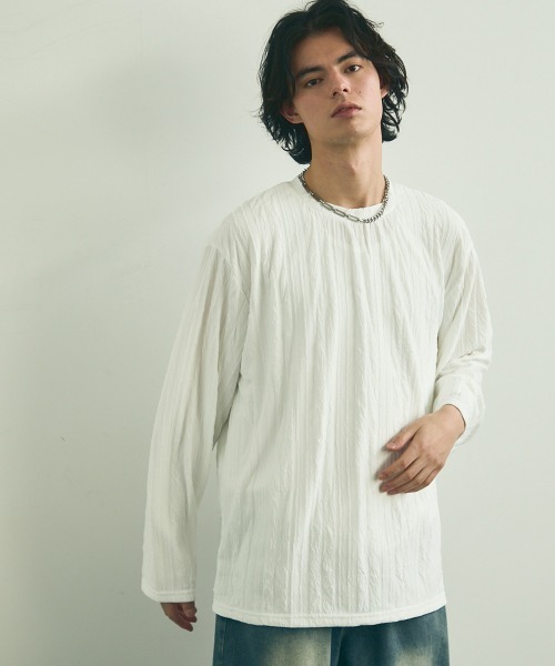 Shoowtime(ショウタイム)の「All over crinkle design long T-shirt / オールオーバークリンクルデザインロングTシャツ(Tシャツ/カットソー・メンズ・ブラウン/ホワイト/ブラック・MEDIUM/LARGE/X-LARGE)」の4枚目の写真