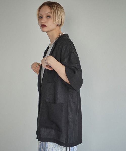 ROSE BUD(ローズバッド)の「ハーフスリーブシャツジャケット(シャツ/ブラウス・レディース・ベージュ/ブラック・ONE SIZE)」の9枚目の写真