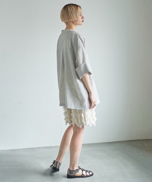 ROSE BUD(ローズバッド)の「ハーフスリーブシャツジャケット(シャツ/ブラウス・レディース・ベージュ/ブラック・ONE SIZE)」の13枚目の写真