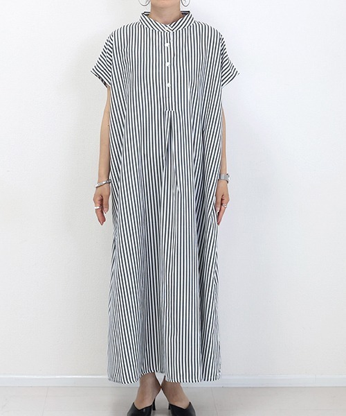 Aletta vita(アレッタビータ)の「T/Cストライプバンドカラーフレンチシャツワンピース(シャツワンピース・レディース・キャメル/チャコール・FREE)」の22枚目の写真