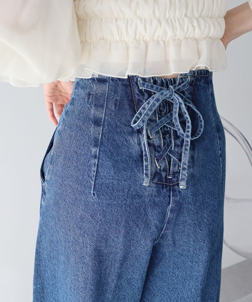 セール】フロントZIPバックレースアップデニム（デニムパンツ
