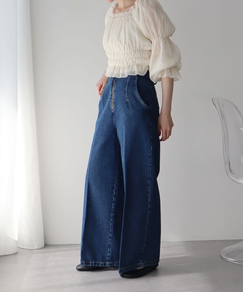 jeep デニムパンツ ストリートパンツレースアップツヤ感 earth music&ecology ジーンズ デニム デニムパンツ フロントZIP