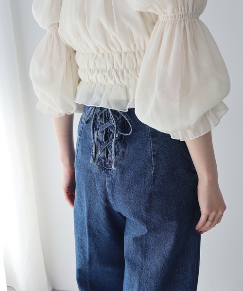 earth music&ecology（アースミュージックアンドエコロジー）の「フロントZIPバックレースアップデニム（デニムパンツ・レディース・インディゴブルー/ブルー系その他・S/M）」の6枚目の写真