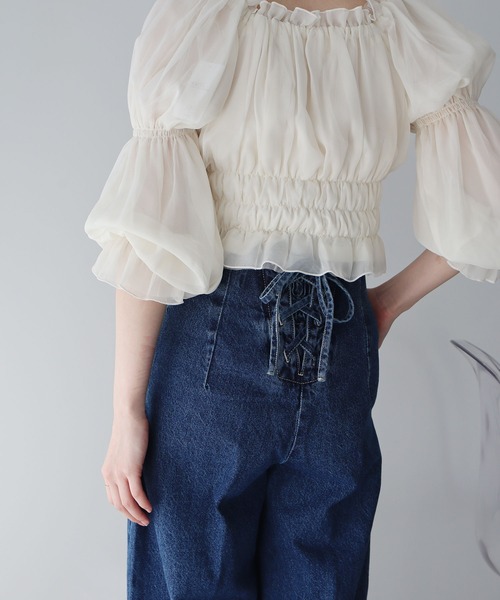 earth music&ecology（アースミュージックアンドエコロジー）の「フロントZIPバックレースアップデニム（デニムパンツ・レディース・インディゴブルー/ブルー系その他・S/M）」の7枚目の写真