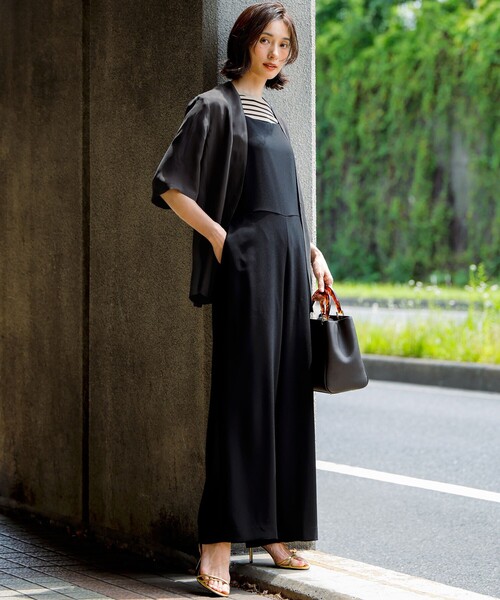 23区 L(ニジュウサンクオオキイサイズ)の「【接触冷感性/洗える】フィブリルツイル ハーフスリーブ ジャケット(ノーカラージャケット・レディース・ブラック系/ベージュ系/ダークブラウン系・46/44/48)」の19枚目の写真