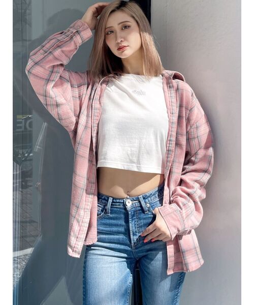 GYDA（ジェイダ）の「check fabric processingシャツ（シャツ/ブラウス・レディース・ピンク/チャコールグレー/オフホワイト/ブラック・FREE）」の4枚目の写真