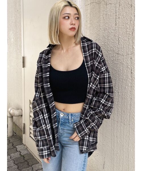 GYDA（ジェイダ）の「check fabric processingシャツ（シャツ/ブラウス・レディース・ピンク/チャコールグレー/オフホワイト/ブラック・FREE）」の5枚目の写真