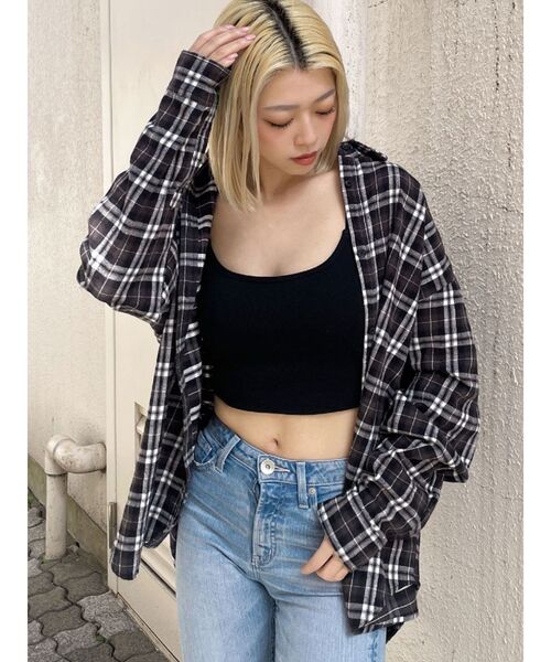 GYDA（ジェイダ）の「check fabric processingシャツ（シャツ/ブラウス・レディース・ピンク/チャコールグレー/オフホワイト/ブラック・FREE）」の8枚目の写真