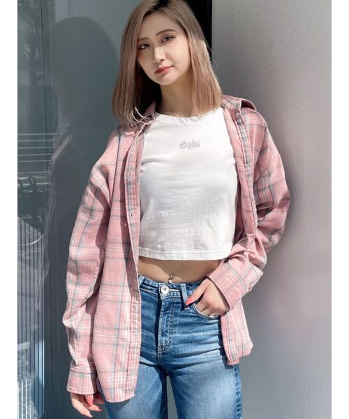 GYDA（ジェイダ）の「check fabric processingシャツ（シャツ/ブラウス・レディース・ピンク/チャコールグレー/オフホワイト/ブラック・FREE）」の13枚目の写真