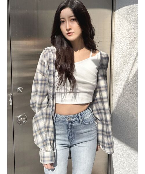 GYDA（ジェイダ）の「check fabric processingシャツ（シャツ/ブラウス・レディース・ピンク/チャコールグレー/オフホワイト/ブラック・FREE）」の18枚目の写真