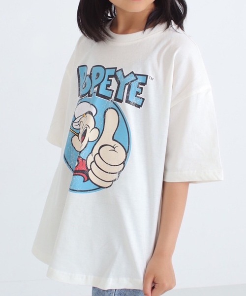 POPEYE(ポパイ)の「POPEYE ポパイオーバー半袖Tシャツ KIDS(Tシャツ/カットソー・キッズ・チャコール/杢グレー/オフホワイト/ブラック/ホワイト系1/ダークグリーン/ベージュ/ネイビー・160/150/140/130)」の2枚目の写真