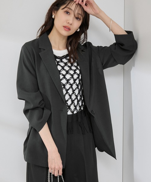 ROPE' PICNIC（ロペピクニック）の「【接触冷感・吸水速乾・防シワ】エフォートレスリラックスジャケット/通勤・セットアップ対応（テーラードジャケット・レディース・ベージュ/ライトグレー/チャコールグレー・38）」の13枚目の写真