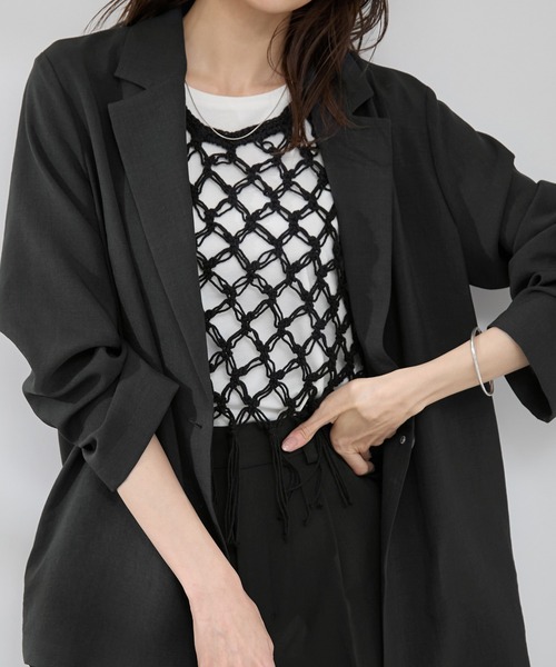 ROPE' PICNIC（ロペピクニック）の「【接触冷感・吸水速乾・防シワ】エフォートレスリラックスジャケット/通勤・セットアップ対応（テーラードジャケット・レディース・ベージュ/ライトグレー/チャコールグレー・38）」の14枚目の写真