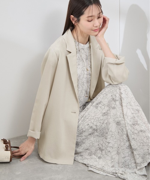 ROPE' PICNIC（ロペピクニック）の「【接触冷感・吸水速乾・防シワ】エフォートレスリラックスジャケット/通勤・セットアップ対応（テーラードジャケット・レディース・ベージュ/ライトグレー/チャコールグレー・38）」の7枚目の写真