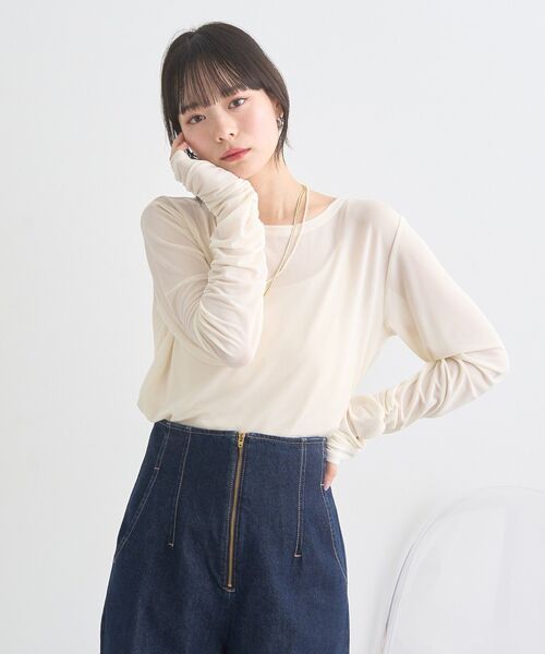 earth music&ecology(アースミュージックアンドエコロジー)の「シャーリングスリーブシアープルオーバー(Tシャツ/カットソー・レディース・ブラック/グレー/アイボリー/ラベンダー/レモンイエロー・FREE)」の6枚目の写真