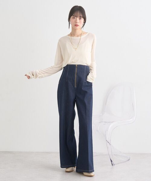 earth music&ecology(アースミュージックアンドエコロジー)の「シャーリングスリーブシアープルオーバー(Tシャツ/カットソー・レディース・ブラック/グレー/アイボリー/ラベンダー/レモンイエロー・FREE)」の9枚目の写真