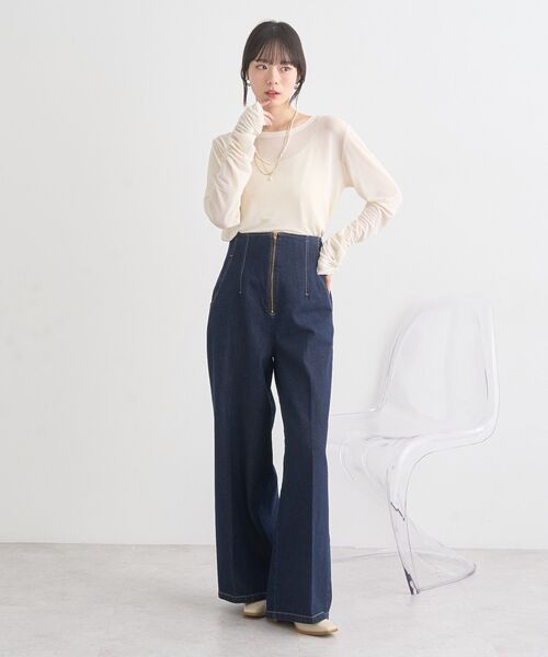 earth music&ecology(アースミュージックアンドエコロジー)の「シャーリングスリーブシアープルオーバー(Tシャツ/カットソー・レディース・ブラック/グレー/アイボリー/ラベンダー/レモンイエロー・FREE)」の10枚目の写真