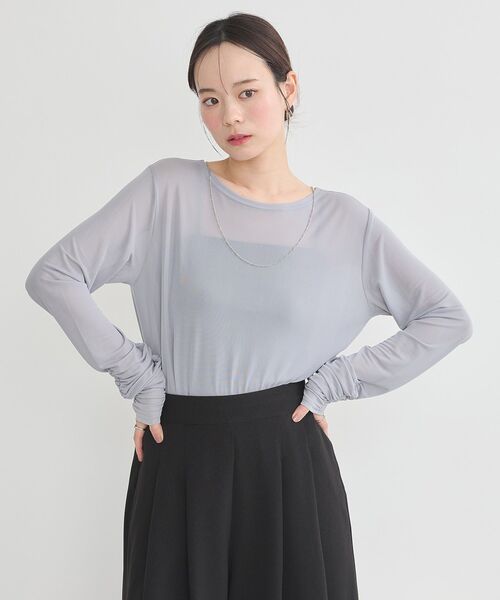 earth music&ecology(アースミュージックアンドエコロジー)の「シャーリングスリーブシアープルオーバー(Tシャツ/カットソー・レディース・ブラック/グレー/アイボリー/ラベンダー/レモンイエロー・FREE)」の21枚目の写真