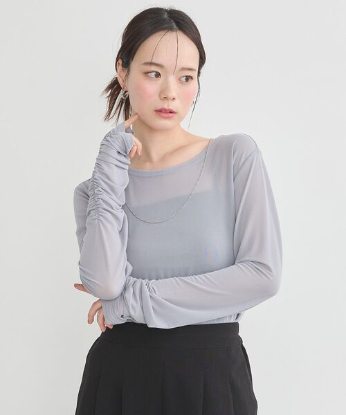 earth music&ecology(アースミュージックアンドエコロジー)の「シャーリングスリーブシアープルオーバー(Tシャツ/カットソー・レディース・ブラック/グレー/アイボリー/ラベンダー/レモンイエロー・FREE)」の4枚目の写真